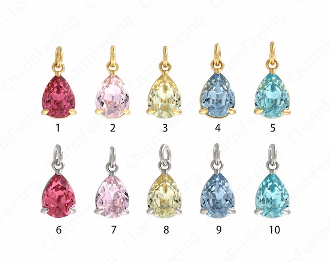 18K Gold Filled Crystal Pendant, Teardrop Pendant, Waterdrop Pendant, Glass Charm, DIY Jewelry Supplies, 13.2x6.2x4.5mm