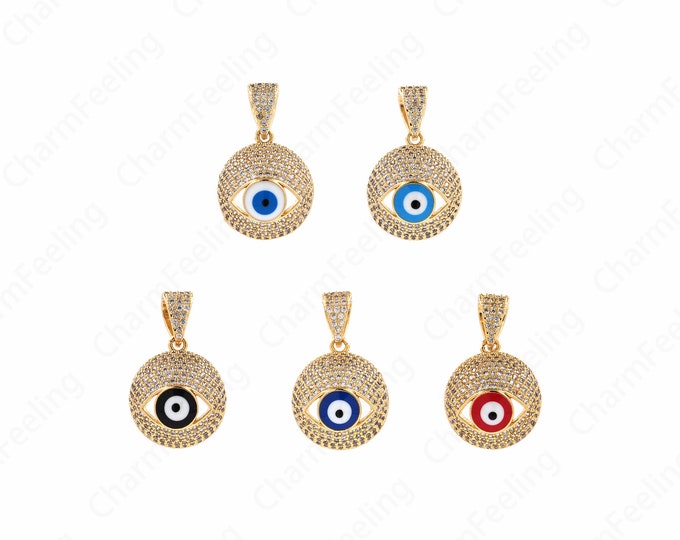 Coin Pendant, 18K Gold Filled Round Eye Pendant, Eye Charm, Turquoise Pendant, Eye Charm, DIY Jewelry Accessories, 16x26x7mm