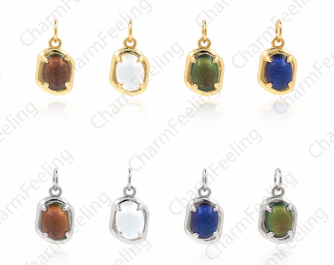 Micropavé CZ Single Stone Necklace, 18K Gold Filled Oval Pendant,Single Stone Charm,DIY Jewelry Supplies,16x8.5x5.4mm