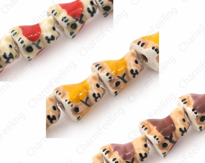 Ceramic Dog Beads, Animal Spacer Beads, Cute Pet Beads, Glazed Hand Painted Ceramic Beads, Painted Ceramic Beads, DIY Jewelry Supplies
