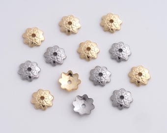 100 stuks roestvrijstalen doppen, afstandhouders, kralenkapjes, parelkapjes, bloemkapjes, bloemkraalkapjes, doe-het-zelf gouden sieraden maken, 7,5 x 1,6 mm