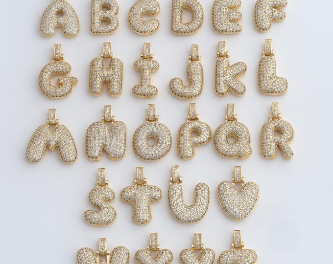 18K Gold Filled Initial Pendant, Micropavé CZ Letter Pendant, Alphabet Charm, DIY Jewelry Accessories, 28x16.6x6.2mm
