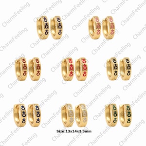 1 paar, 18K goud gevulde symbool oorbellen, emaille oorbellen, email charme, oorbellen accessoires, symbool charme oorbellen, 13x14x3.5mm