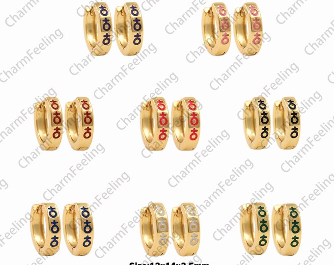 1 Pair, 18K Gold Filled Symbol Earrings, Enamel Earrings, Enamel Charm, Earring Accessories, Symbol Charm Earrings, 13x14x3.5mm