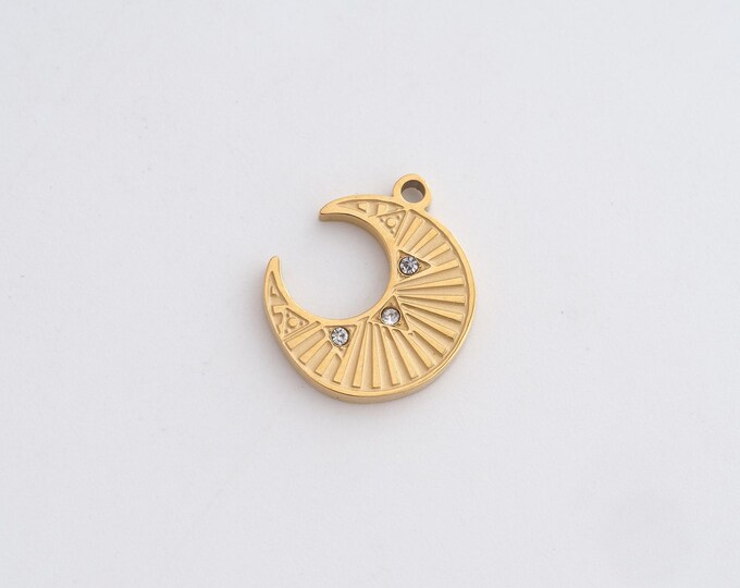 Stainless Steel Crescent Moon Pendant,Celestial Charms,CZ Moon Charm, DIY Jewelry Supplies,16.5x14.2x1.8mm