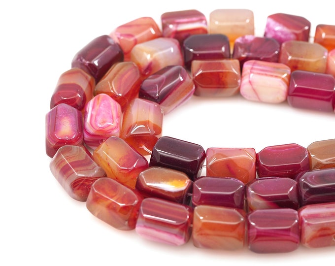 Rose Red Rectangular Gemstone Beads, Square Gemstone Beads, Gemstone Chains, Natural Stone Necklaces, DIY Bracelet Accessories,15x20mm