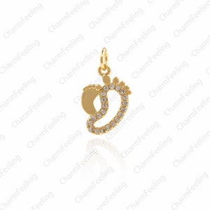 gold foot plated findings，handmade foot charm bracelet jewelry,Cubic Zirconia New Baby Charm 15×9×1.4mm  1pcs