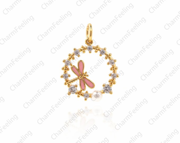 Dragonfly CZ Micro Pave Charm Pendant，Dragonfly pendant,insect pendant，DIY Handmade Gift 20.3x15x3.5mm 1pcs