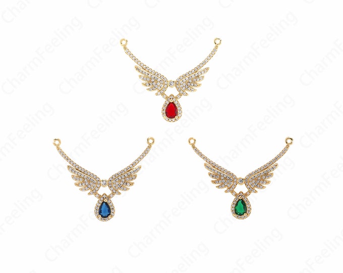 18K Gold Filled Bird Pendant, Hummingbird Necklace,Bird Charm,Animal Pendant, Animal Charm,Micropavé Cubic Zirconia Jewelry 33x44x5mm