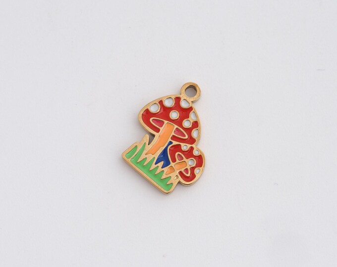 Enamel Mushroom Charms,Dainty Fungi Charm, 18K Gold Filled Mushroom Pendant,DIY Jewelry Accessories 14.5x12.3x1.3mm