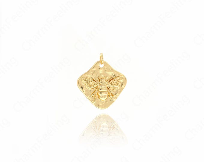 Bee Pendant,Bee Charm, 18K Gold Filled Animal Necklace, Animal Charm, DIY Jewelry Accessories, 23.8x21.4x3.2mm