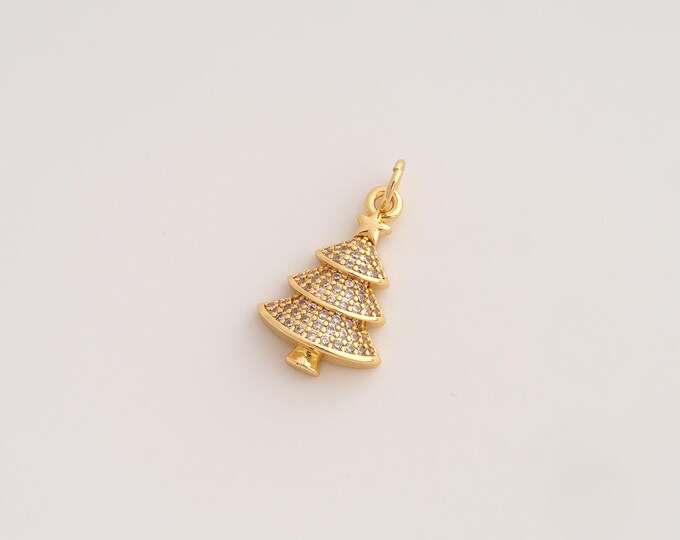 CZ Christmas Tree Pendant,Tree Pendant,18K Gold Filled Christmas Charm,DIY Jewelry Accessories,22.2x12.3x3.7mm