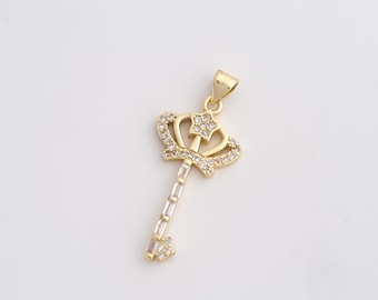 CZ Crown Pendant,Key Pendant,18K Gold Filled Crown Charm,DIY Jewelry Accessories,35.6x15.4x2.6mm