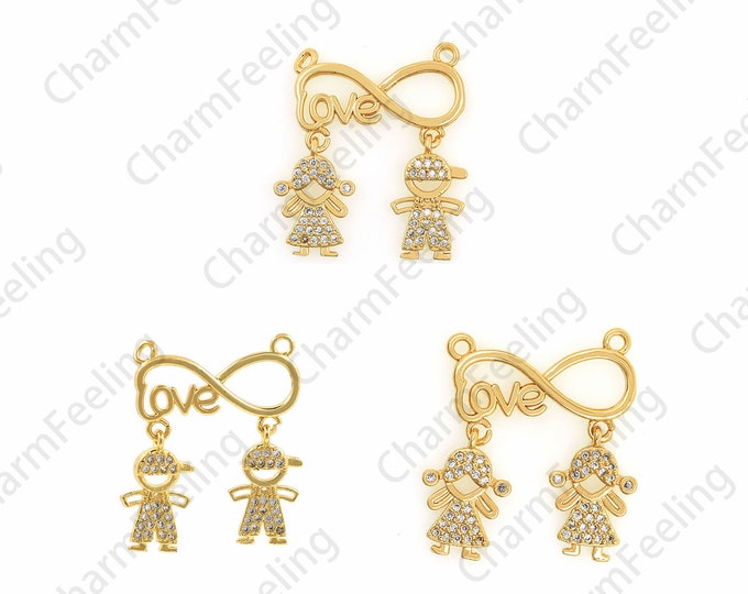 18K Gold Filled Love Pendant, Couple Charm, Micropavé CZ Character Necklace, Character Charm, DIY Jewelry Accessories, 21.5x26.5x2mm