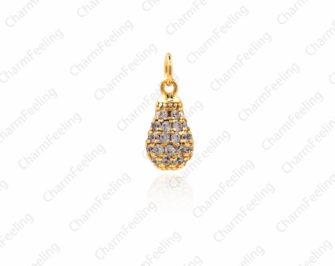 CZ Micro Pave Drop Shape Charm,Cubic Zirconia Crystal Oval Ball,gold cz teardrop  14 ×6× 6mm 1pcs