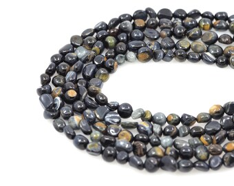 Blue Tiger Eye Stone Chain, Tiger Eye Beads, Natural Stone Necklace, Irregular Shape Gem Beads, DIY Bracelet Necklace Accessories, 6x8mm