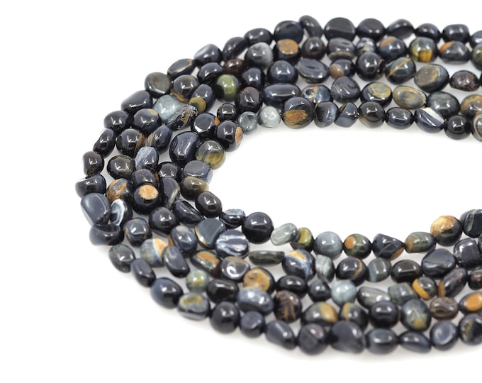 Blue Tiger Eye Stone Chain, Tiger Eye Beads, Natural Stone Necklace, Irregular Shape Gem Beads, DIY Bracelet Necklace Accessories, 6x8mm