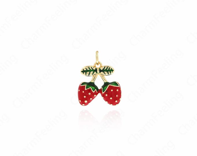 Strawberry Pendant,18K Gold Filled Fruit Necklace,Strawberry Necklace,Fruit Jewelry,Strawberry Charm,DIY Jewelry Accessories 19x14.7x3mm