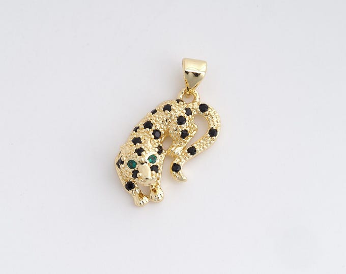 Leopard Pendant,Micropavé CZ Animal Charm,18K Gold Filled Animal Necklace, Leopard Charm,DIY Jewelry Supplies, 25.8x11.7x7.5mm