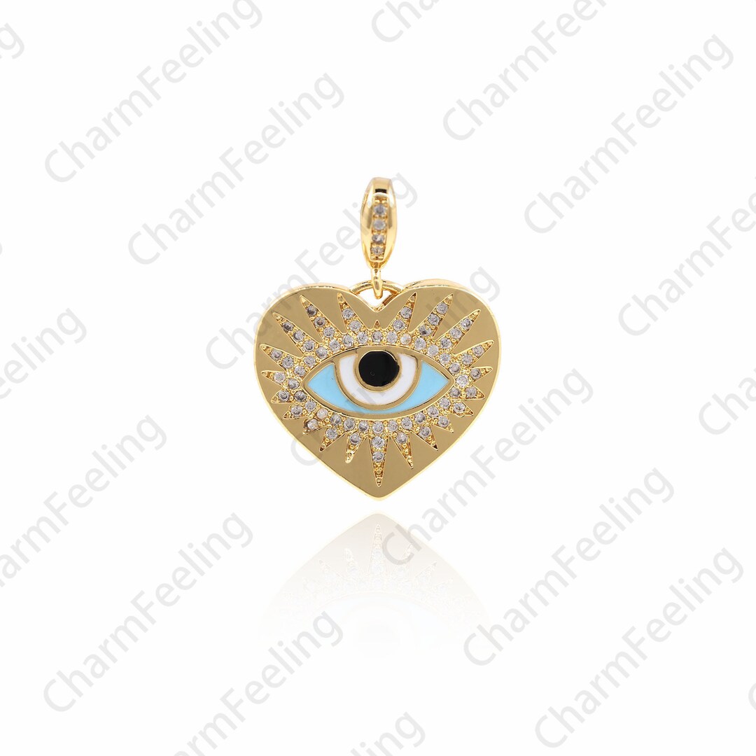Enamel Heart Charm,eye Jewelry, Metal Eye Necklace, Heart Shaped Eye Pendant, DIY Jewelry