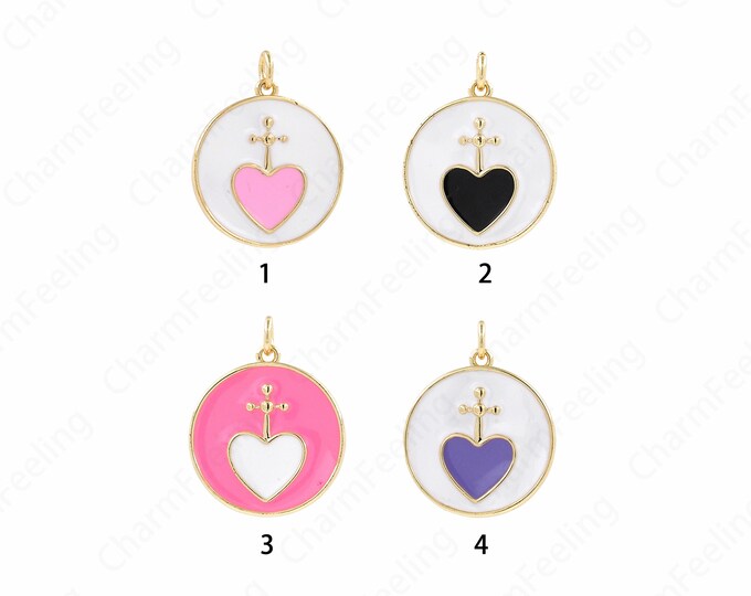 Round Charm, Enamel Charm,Love Charm, 18K Gold Filled Round Pendant,Enamel Love Necklace,DIY Jewelry Accessories, 25x20x2mm