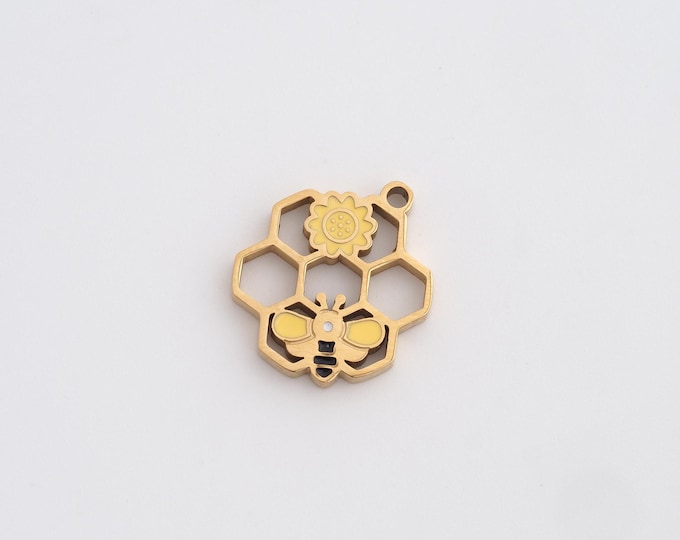 Honeycomb Charms,Dainty Insect Charm, 18K Gold Filled Bee Pendant,DIY Jewelry Accessories 17.2x14x2mm