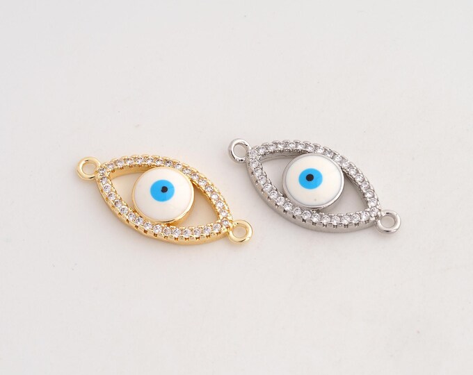 CZ Evil Eye Connector,Enamel Deevil Eye Connector,18K Gold Filled Eye Connector,DIY Bracelet Accessories,26.7x12x4mm