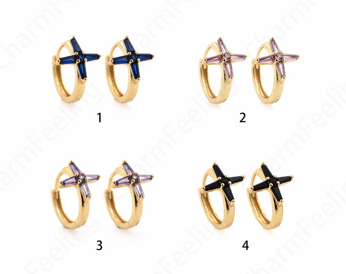 1 Pair, Micropavé CZ Round Earrings, Polaris Earrings, 18K Gold Filled Star Earrings, Starburst Charm,Dainty Earrings, 17x15x10.7mmmm