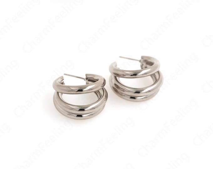 Silver  Filled Large Round Earrings,Silver Hoop Earrings, Coil Earrings, Earring Charm, Big Earring Charm, Round Charm 27.7x29.5x18mm