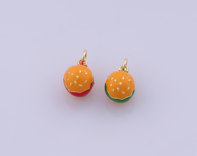 Enamel Hamburger Charm,18K Gold Filled Hamburger Pendant,Hamburger Pendant,DIY Jewelry Making Accessories,15.5x9.3x9.8mm