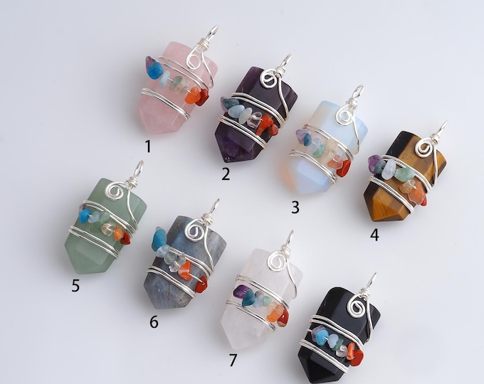 Natural Stone Pendant,Prismatic Gemstones Charms,Dainty Silver Charm,DIY Jewelry Accessories,41.5x19.5x15mm