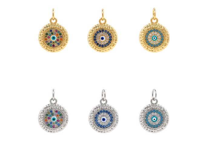 Round Charm,18K Gold Filled Round Eye Pendant,Micropavé CZ Devil's Eye Necklace,Eye Charm,Round Necklace,DIY Jewelry Supplies,18x12x3.5mm