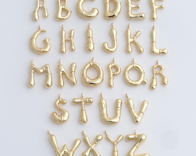 18K Gold Filled Initial Pendant, Letter Pendant, Alphabet Charm, DIY Jewelry Accessories, 24x11.5x4mm