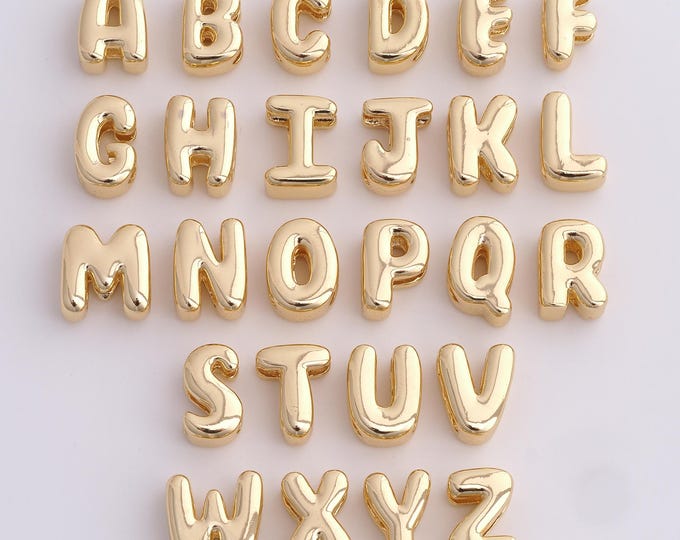 18K Gold Filled Initial Beads,Gold Spacer Beads,Letter Bead,Cubic Zirconia Gold Spacer Beads,15.8x11.4x7.5mm
