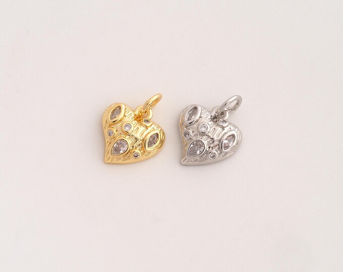 CZ Heart Pendant,Love Pendant,18K Gold Filled Heart Charm,DIY Jewelry Accessories,14.5x10.8x3mm