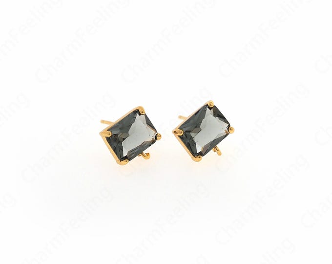Micropavé CZ Earring Accessories, 18K Gold Filled Pierced Earrings, Square Earrings, Earring Charm, DIY Earring Accessories,10x10.2x4.5mm