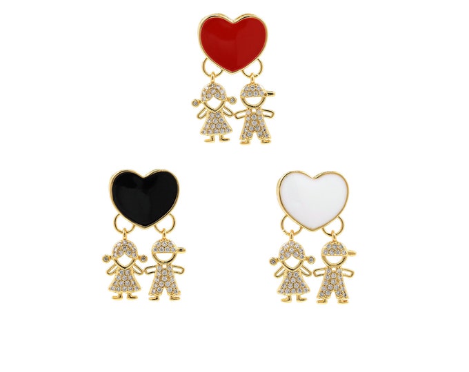 Enamel Heart Pendant, Micropavé CZ Love Charm, Girl Necklace, 18K Gold Filled Girl Charm, DIY Jewelry Supplies,28x15x4mm