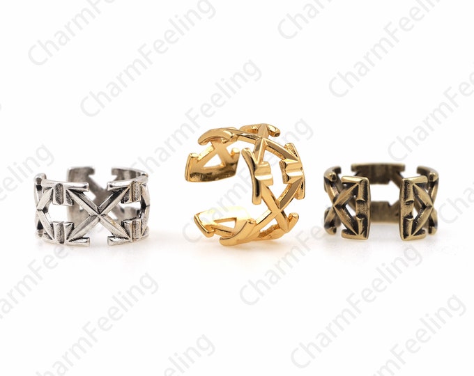 Punk Ring, 18K Gold Filled Hollow X Ring, Adjustable Fashion Personality Ring, Gold Chunky Ring, Send Her Gift 1PCS