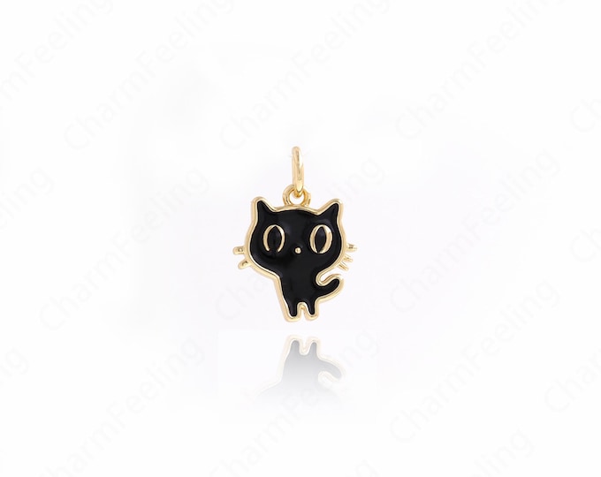 18K Gold Filled Cat Pendant,Enamel Cat Necklace, Cute Jewelry, Animal Pendant, Animal Charm, DIY Jewelry Accessories, 16.2x11.6x1.8mm