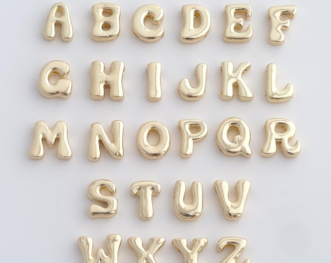 18K Gold Filled Initial Beads,Gold Spacer Beads,Letter Bead,Cubic Zirconia Gold Spacer Beads,11.2x8.6x4mm