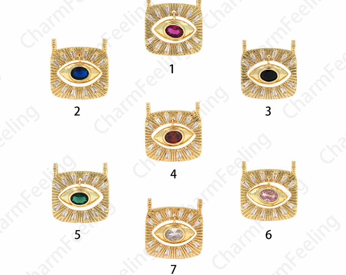 Micropavé CZ Eye Pendant, Eye Charm, 18K Gold Filled Square Necklace, Rectangle Pendant, DIY Jewelry Accessories 22.5x22x3mm