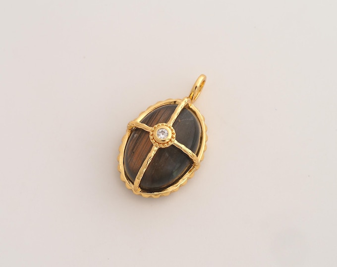 Natural Stone Pendant,Energy Stone Pendant,18K Gold Filled Oval Stone Charm,DIY Jewelry Accessories,27.2x15.7x9.6mm
