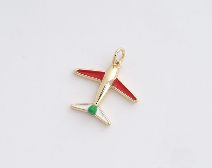 Airplane Pendant,Enamel Flying Charm,Fighter Charm,Travel Pendant,18K Gold Filled Airplane Charm,DIY Jewelry Accessories,20x18x4mm