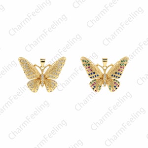 MicroPave CZ Butterfly Necklace, 18K Gold Filling Animal Charm,Butterfly Pendant,Butterfly Charm, DIY Jewelry Making Accessories 23x31x3.5mm