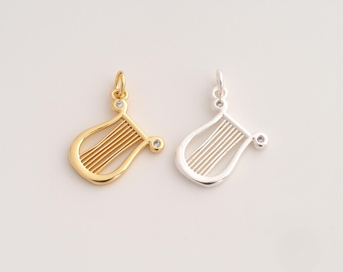 CZ Harp Pendant,Harp Pendant,18K Gold Filled Harp Charm,DIY Jewelry Accessories,21.6x14.8x1.7mm
