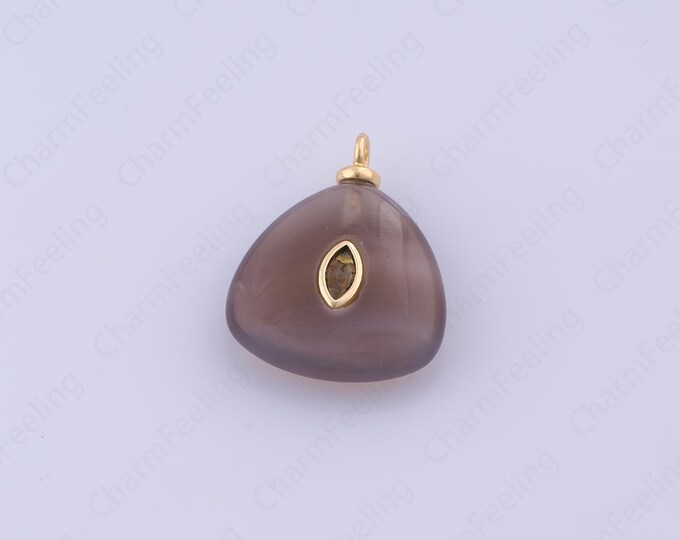 Gray Jade Natural Stone Pendant,Diamond Shape Charm,18K Gold Filled Gem Pendant,DIY Jewelry Supplies, 25x20x6.2mm