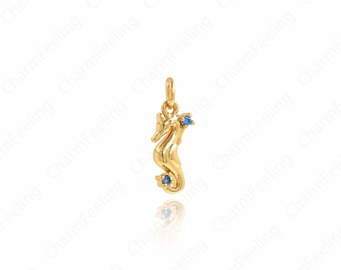 18K Gold Filled Seahorse Necklace,Seahorse Charm,Micropavé CZ Sea Creature Pendant, Seahorse Pendant,DIY Jewelry Accessories, 17.5x6.7x3.5mm