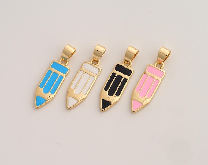 Enamel Pencil Pendant,Pencil Pendant,18K Gold Filled Pencil Charm,DIY Jewelry Accessories,29x8x1.8mm