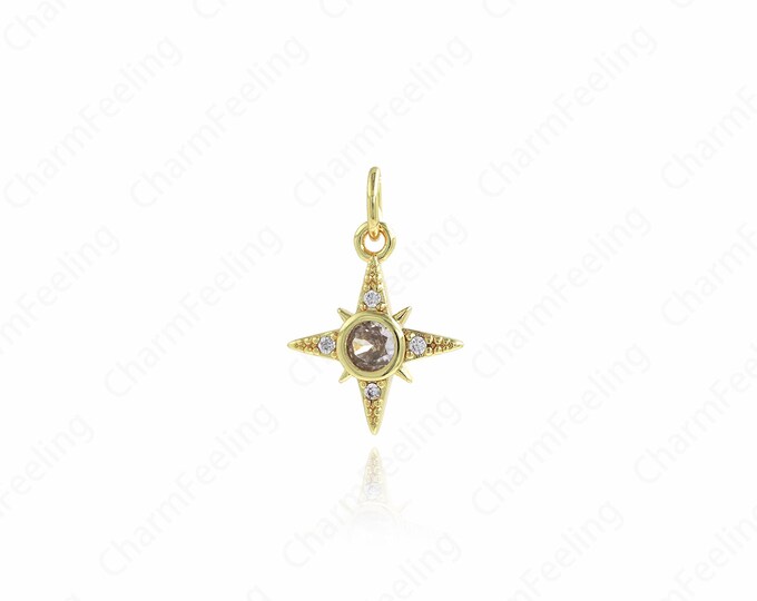 Gold Polaris Charms,18K Gold Filled Star Necklace,Zircon Polaris Charm,DIY Jewelry Supplies,18x12x2.7mm