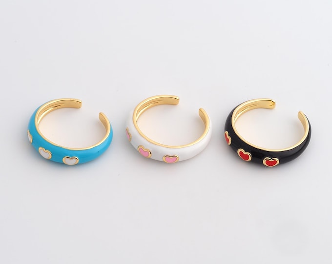 18K Gold Filled Enamel Heart Ring,Open Ring, Gold Love Ring